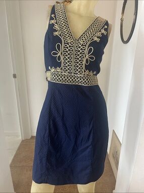 Lilly Pulitzer Navy Dress with Gold Embroidery